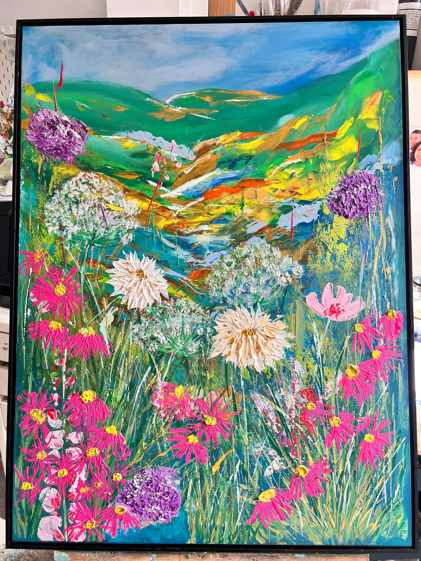 “Valley of Vibrant Blooms” Large texture wildflowers painting