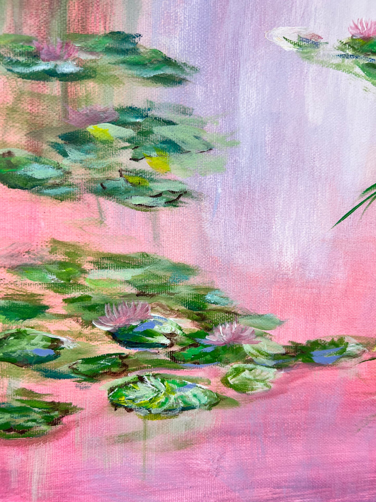 Bridge over a pond of water lily
