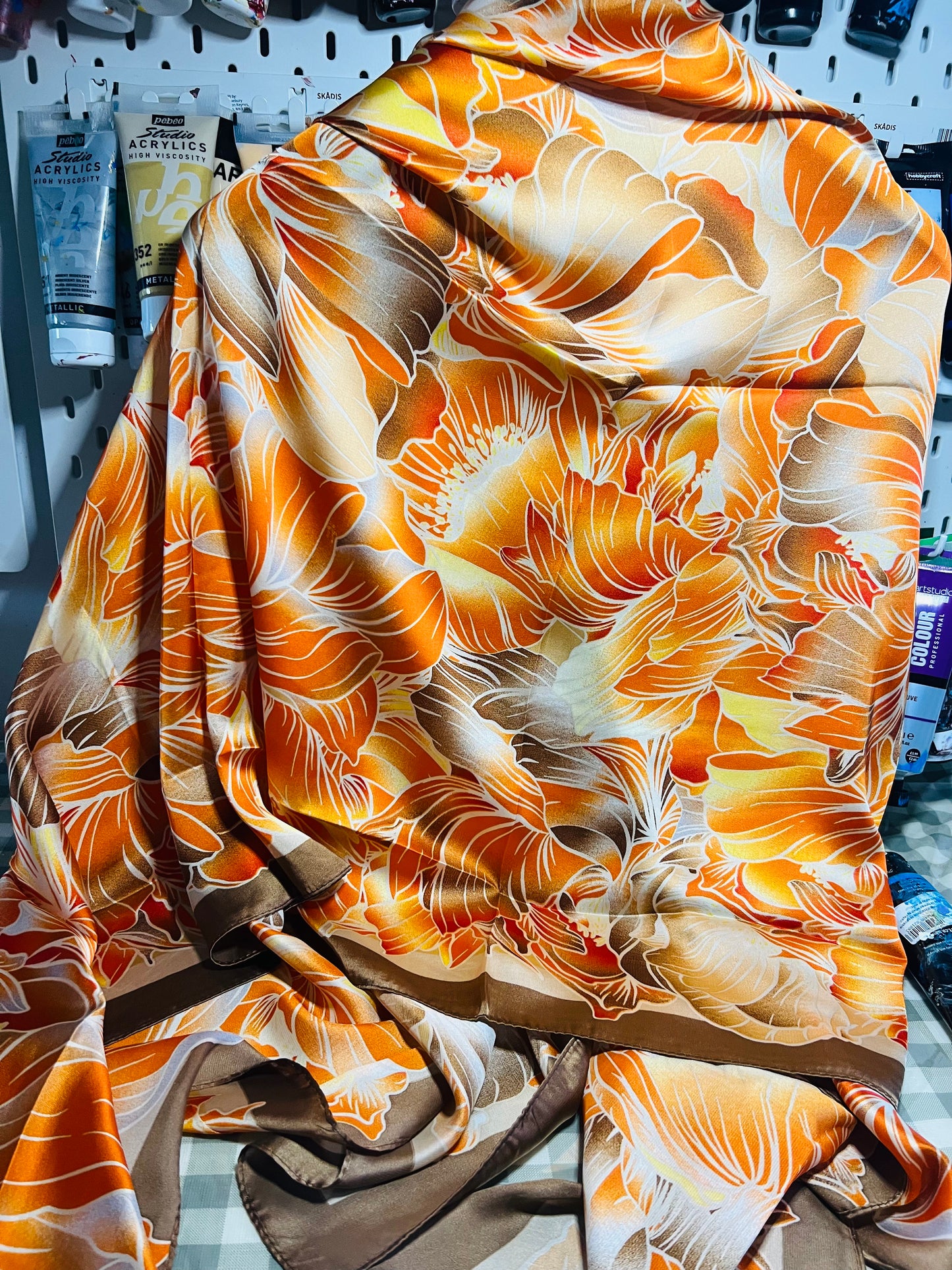 Large Shawl Art Design Limited Edition Flowers Lotus Abstract 90x180cm Light Weight Silk Feeling Elegant Scarf