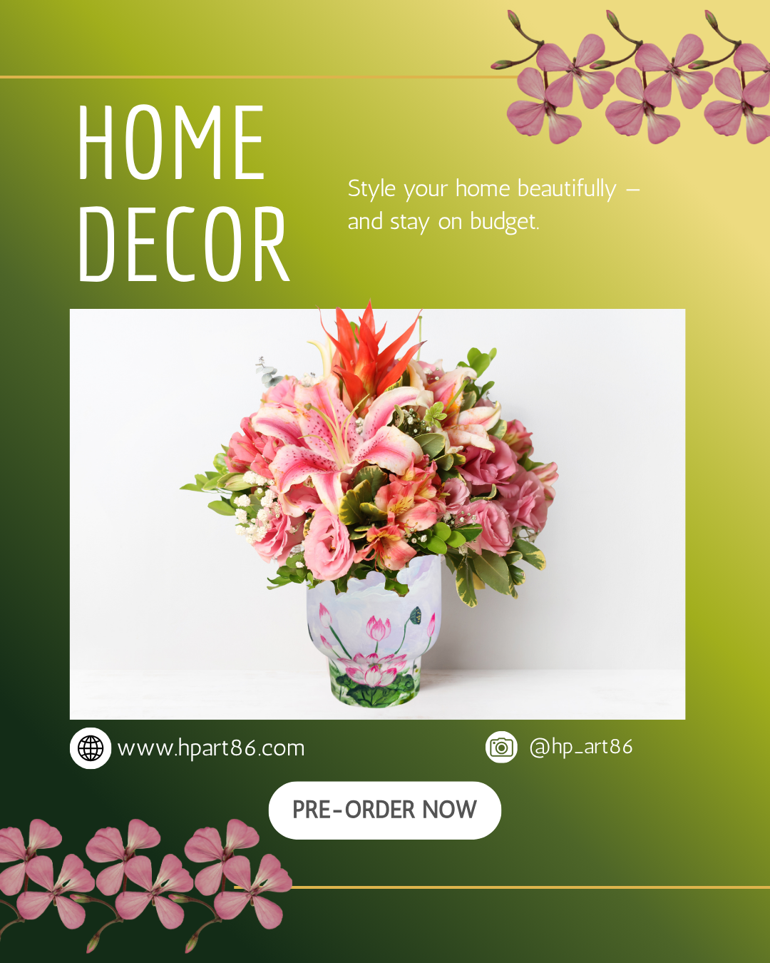 Lotus Flower Hand-painted ceramic white vase H17cm