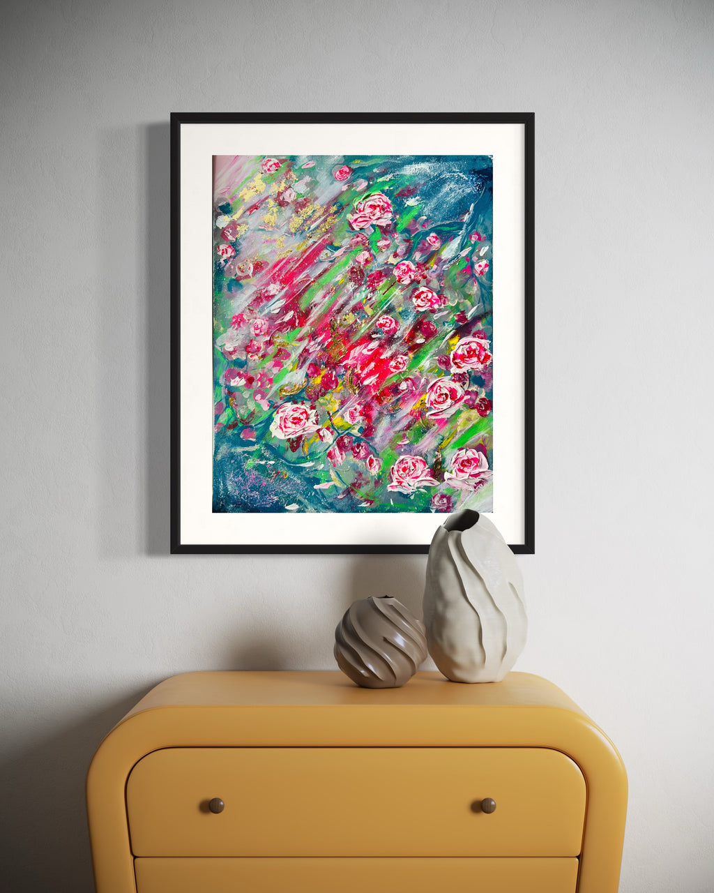 Elegant Zen Rose Impressionist Pink Roses Textured Floral Painting 3D ART