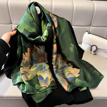 Large Shawl Art Design Limited Edition Flowers Lotus Abstract 90x180cm Light Weight Silk Feeling Elegant Scarf