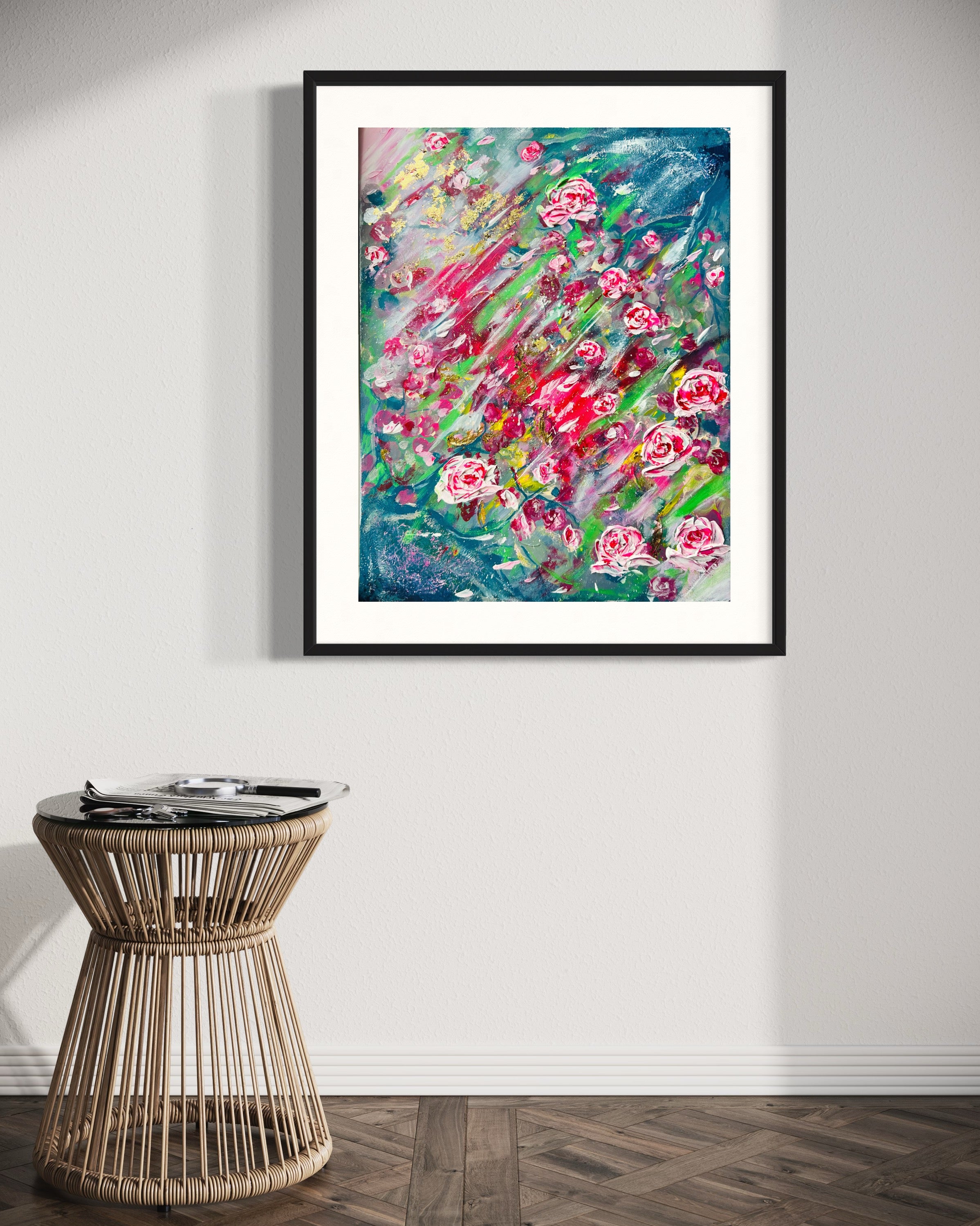 Elegant Zen Rose Impressionist Pink Roses Textured Floral Painting 3D ART