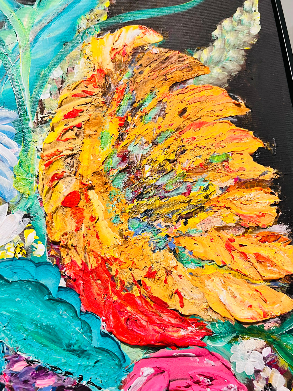 STUNNING AMBITION (Framed) Heavy Texture Mixed Media Artwork Floral Arrangement