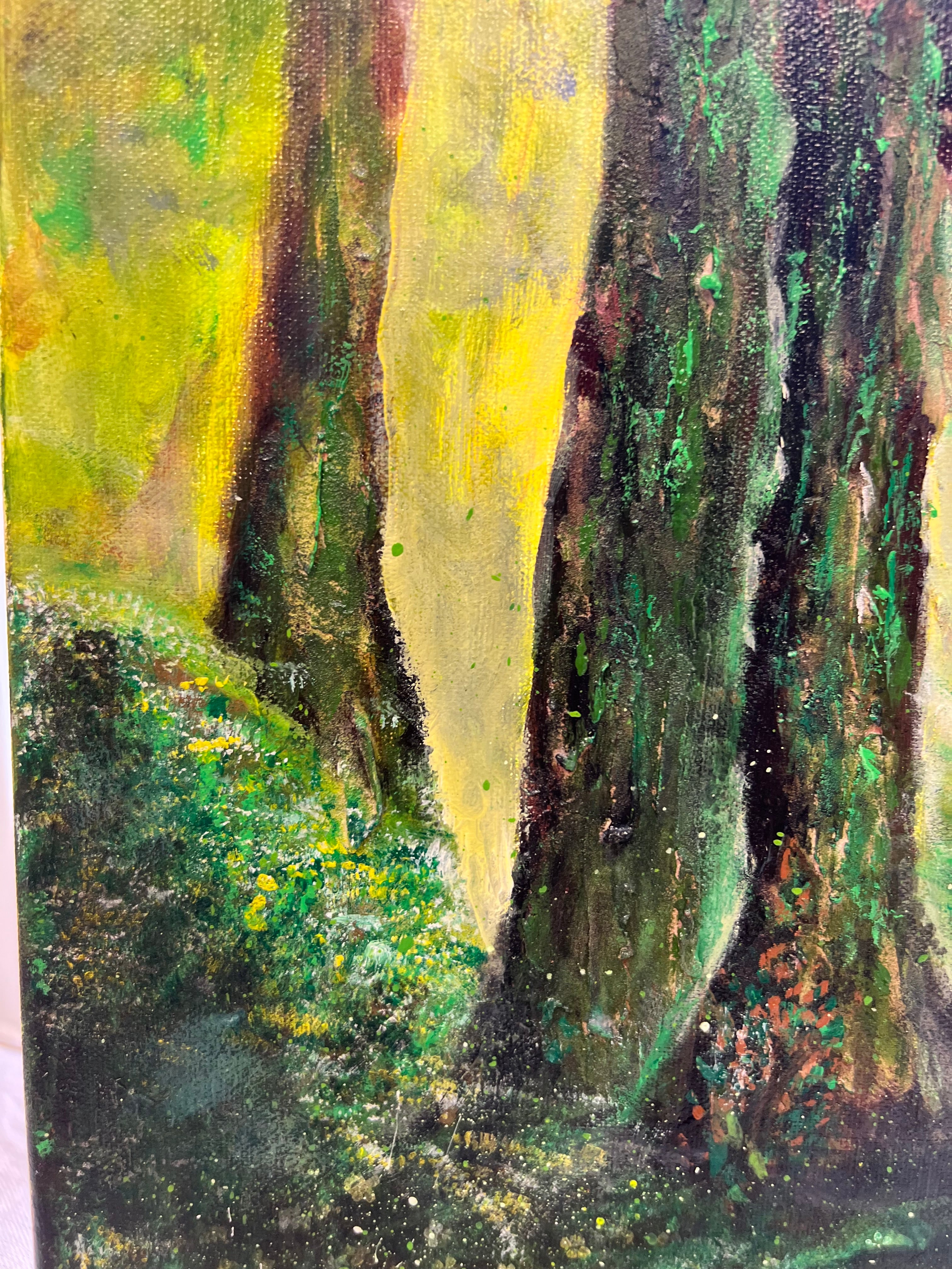 MYSTERY FOREST - ORIGINAL PAINTING Framed sunlight Painting Blue yellow Wall Art 3D Abstract Canvas Painting landscape