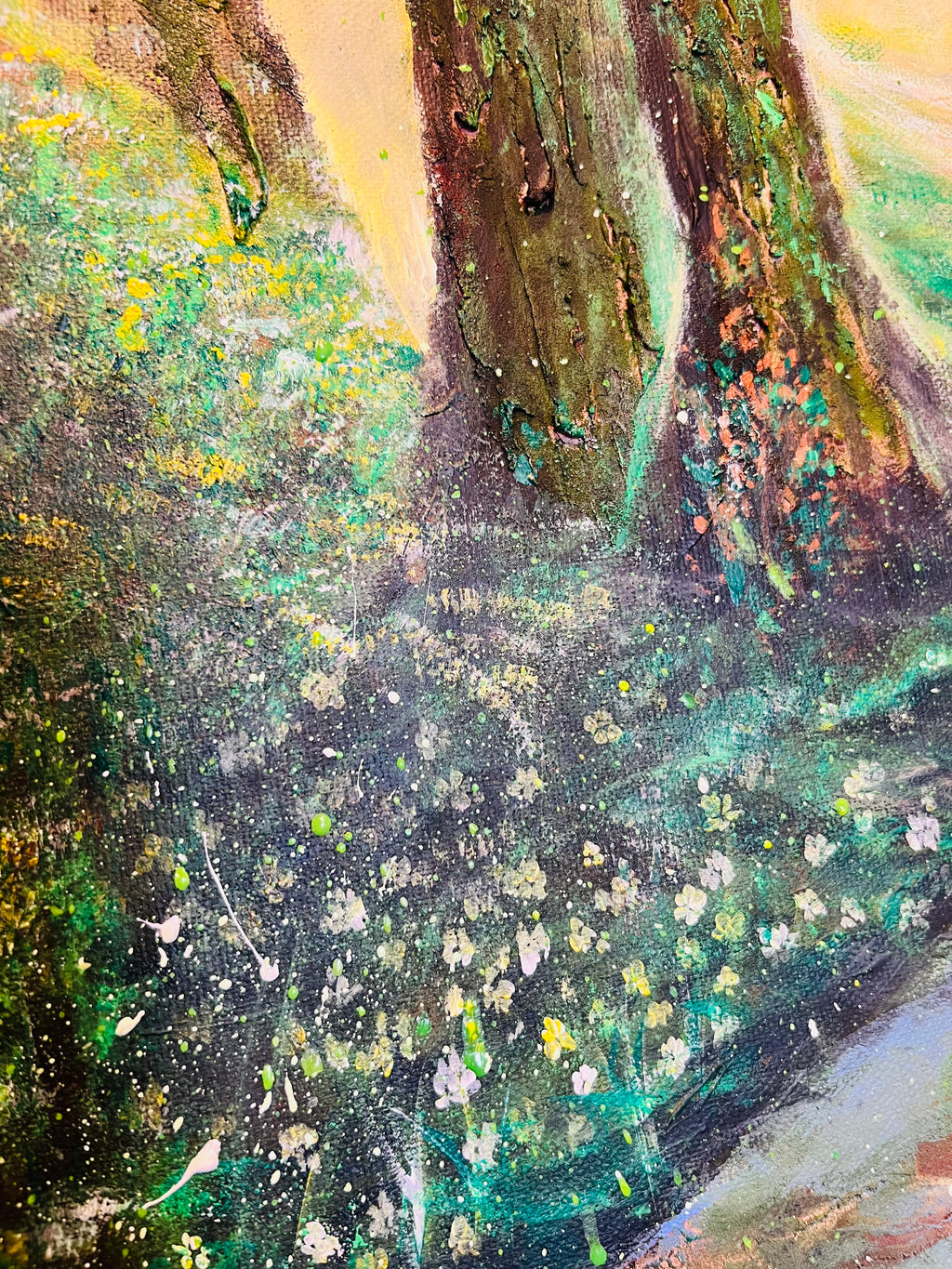 MYSTERY FOREST - ORIGINAL PAINTING Framed sunlight Painting Blue yellow Wall Art 3D Abstract Canvas Painting landscape