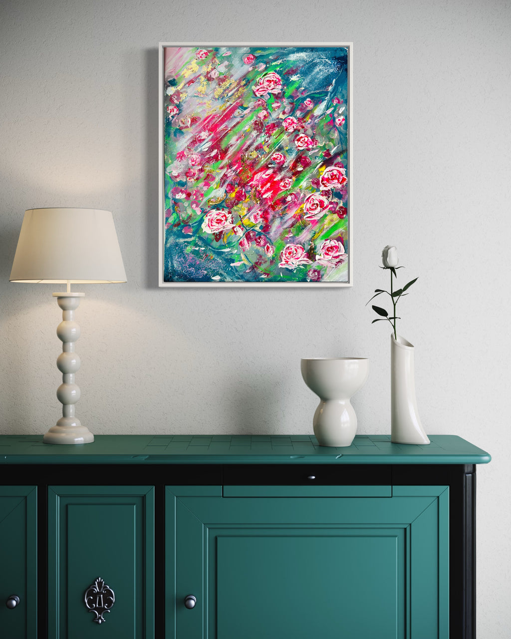 Elegant Zen Rose Impressionist Pink Roses Textured Floral Painting 3D ART