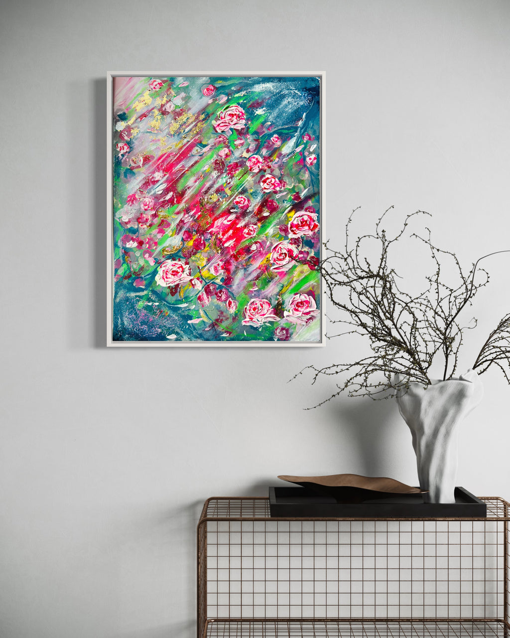 Elegant Zen Rose Impressionist Pink Roses Textured Floral Painting 3D ART