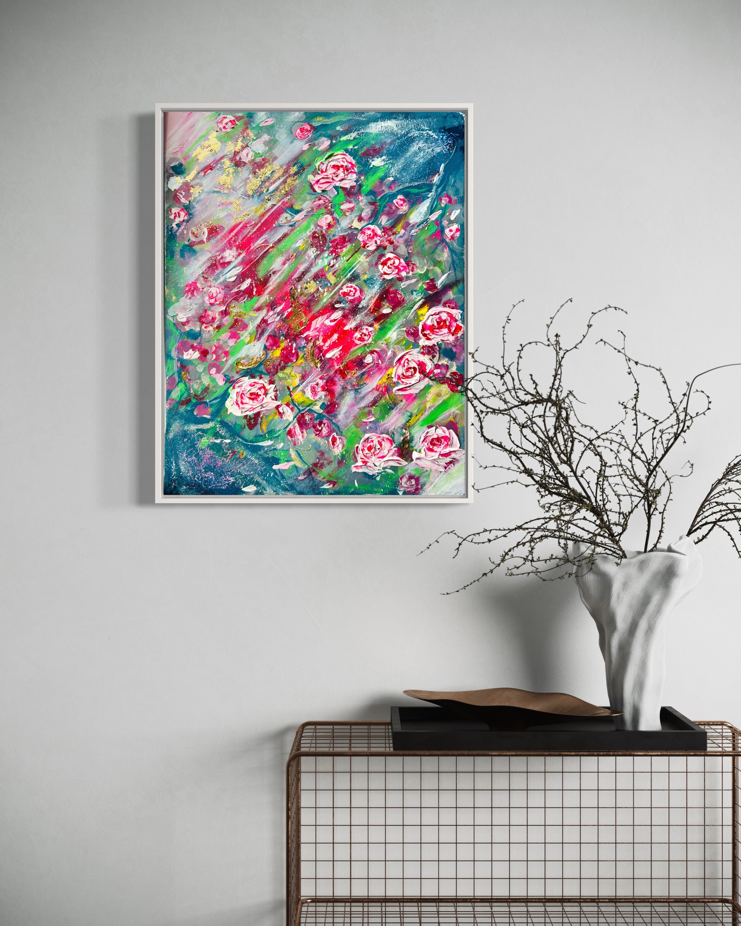 Elegant Zen Rose Impressionist Pink Roses Textured Floral Painting 3D ART