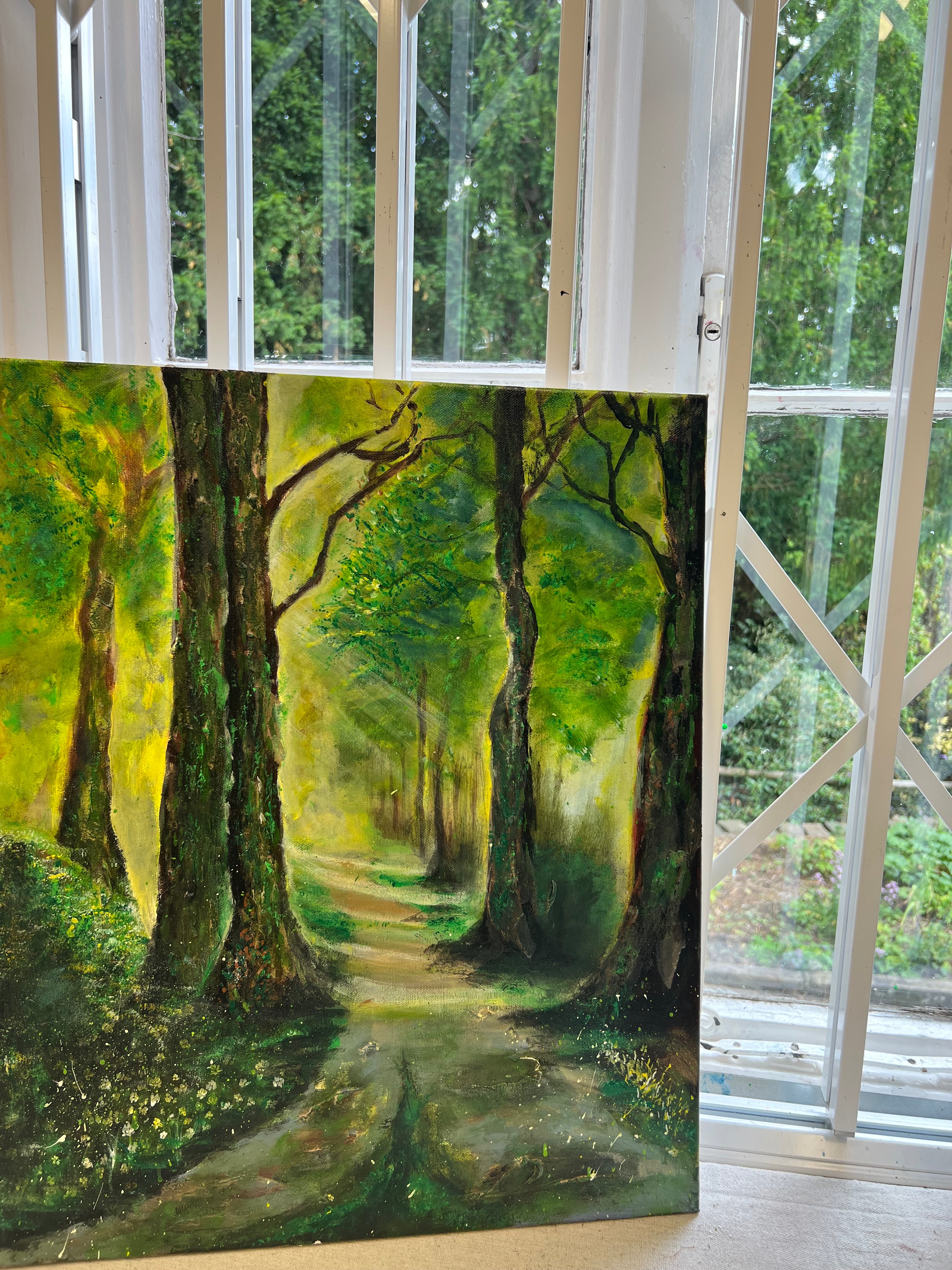 MYSTERY FOREST - ORIGINAL PAINTING Framed sunlight Painting Blue yellow Wall Art 3D Abstract Canvas Painting landscape