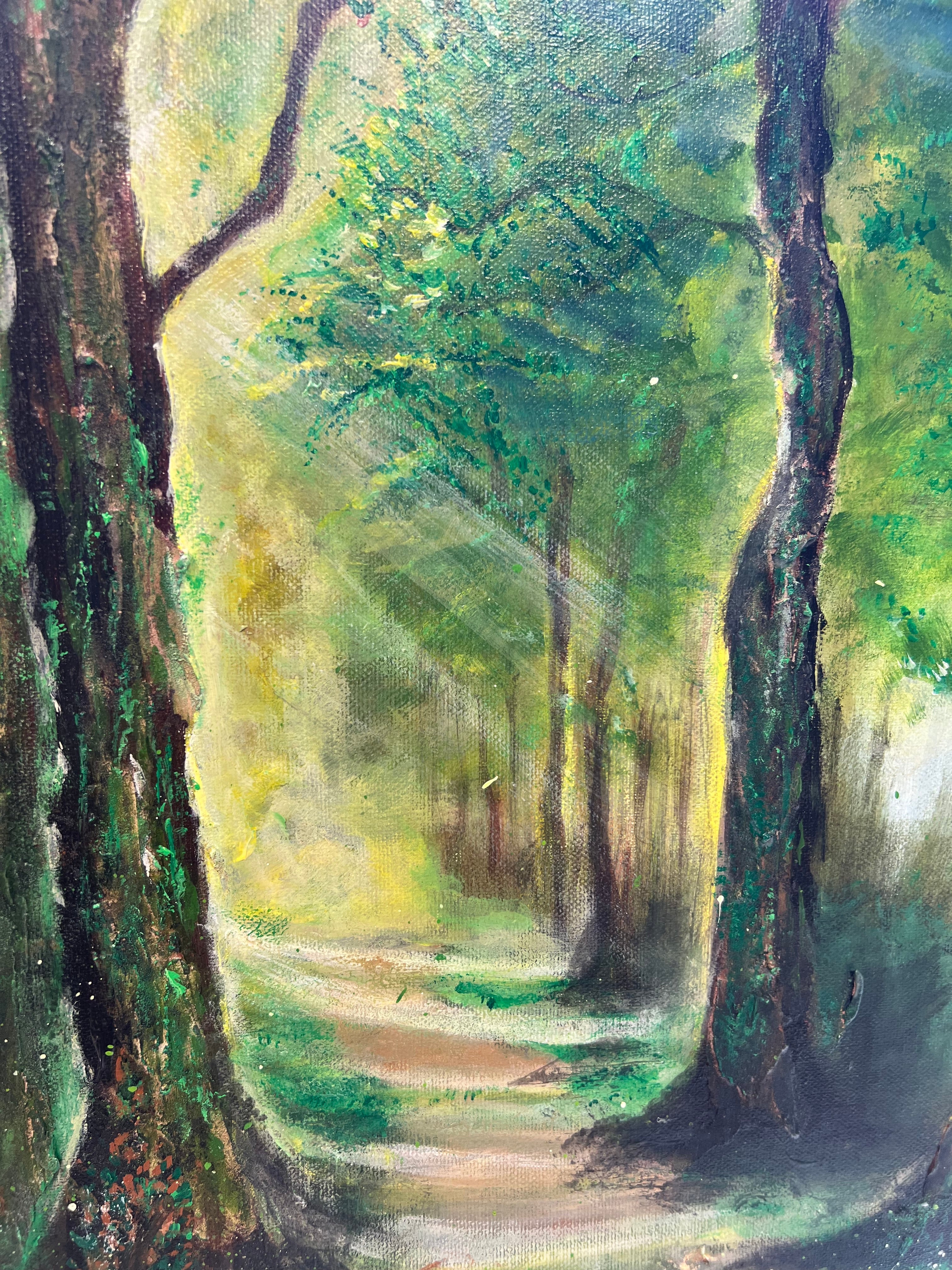 MYSTERY FOREST - ORIGINAL PAINTING Framed sunlight Painting Blue yellow Wall Art 3D Abstract Canvas Painting landscape