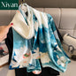 Large Shawl Art Design Limited Edition Flowers Lotus Abstract 90x180cm Light Weight Silk Feeling Elegant Scarf