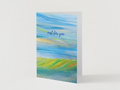 A6 Christmas card, blue and green abstract front with 'just for you' text