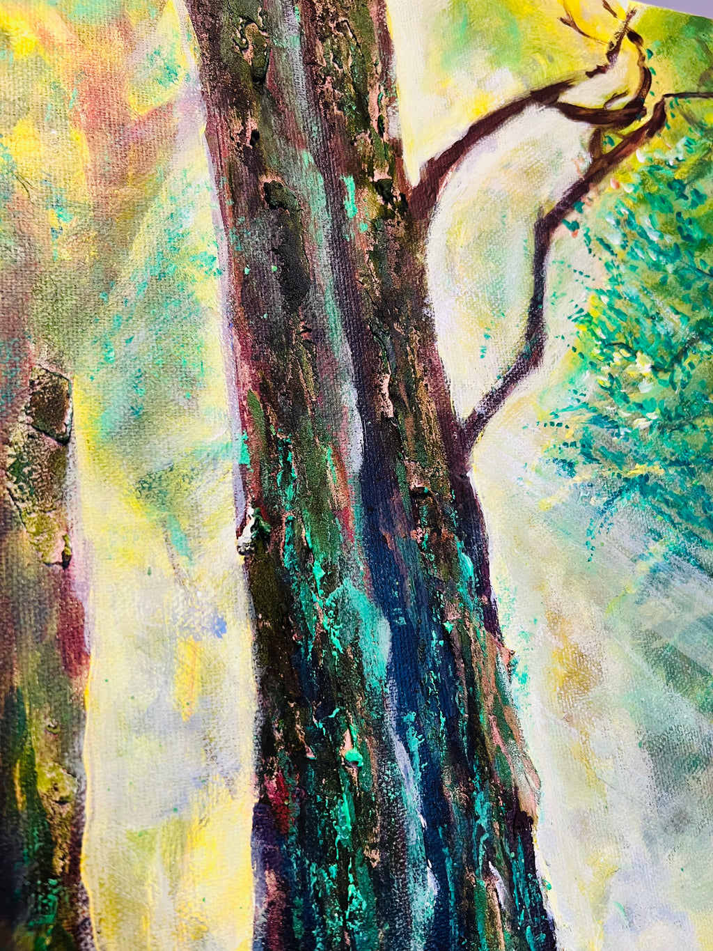 MYSTERY FOREST - ORIGINAL PAINTING Framed sunlight Painting Blue yellow Wall Art 3D Abstract Canvas Painting landscape