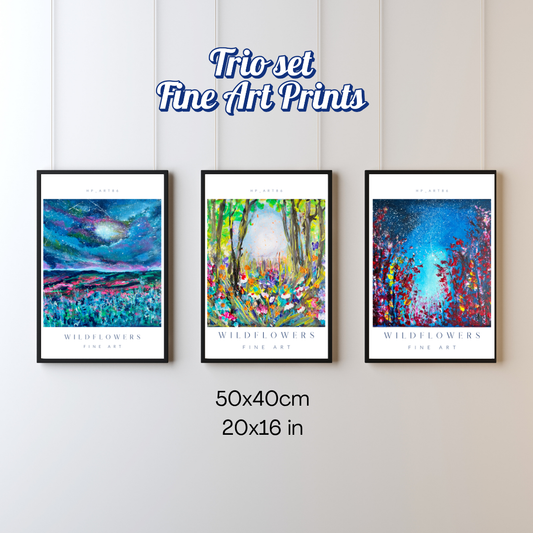Set of 3 art prints Wildflowers collection