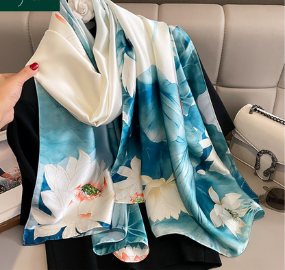 Large Shawl Art Design Limited Edition Flowers Lotus Abstract 90x180cm Light Weight Silk Feeling Elegant Scarf