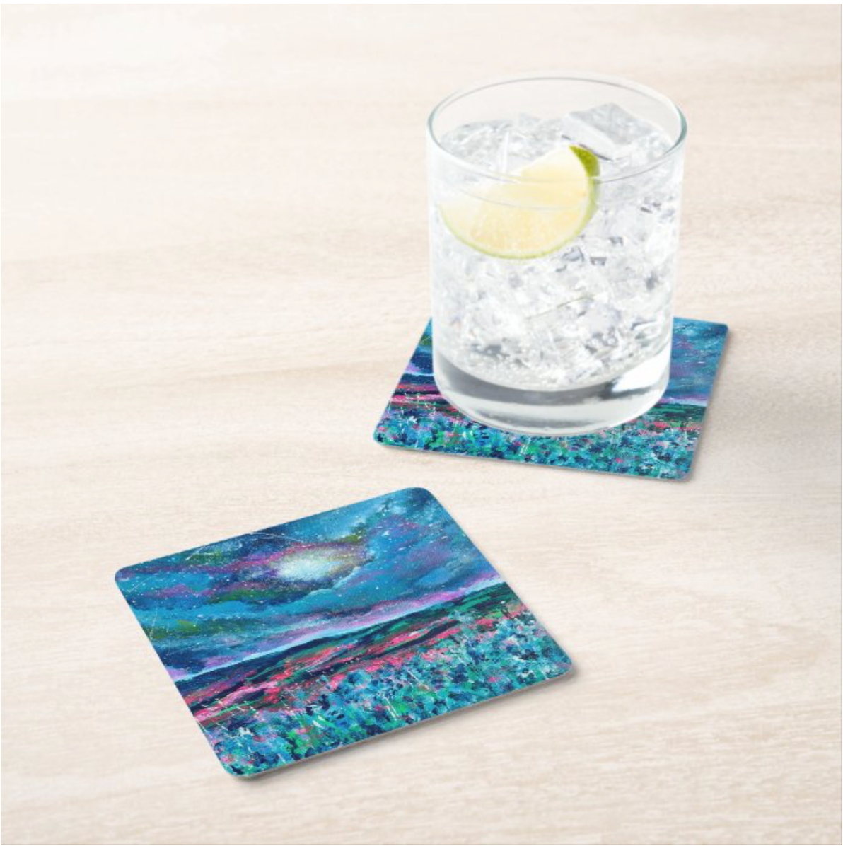 Colorful flexible phone case with starry blue landscape art print
