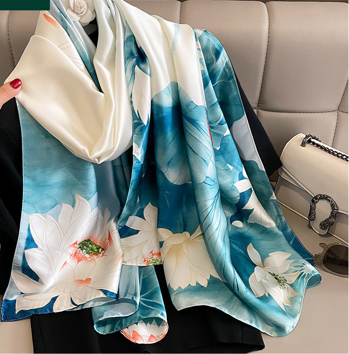 Large Shawl Art Design Limited Edition Flowers Lotus Abstract 90x180cm Light Weight Silk Feeling Elegant Scarf