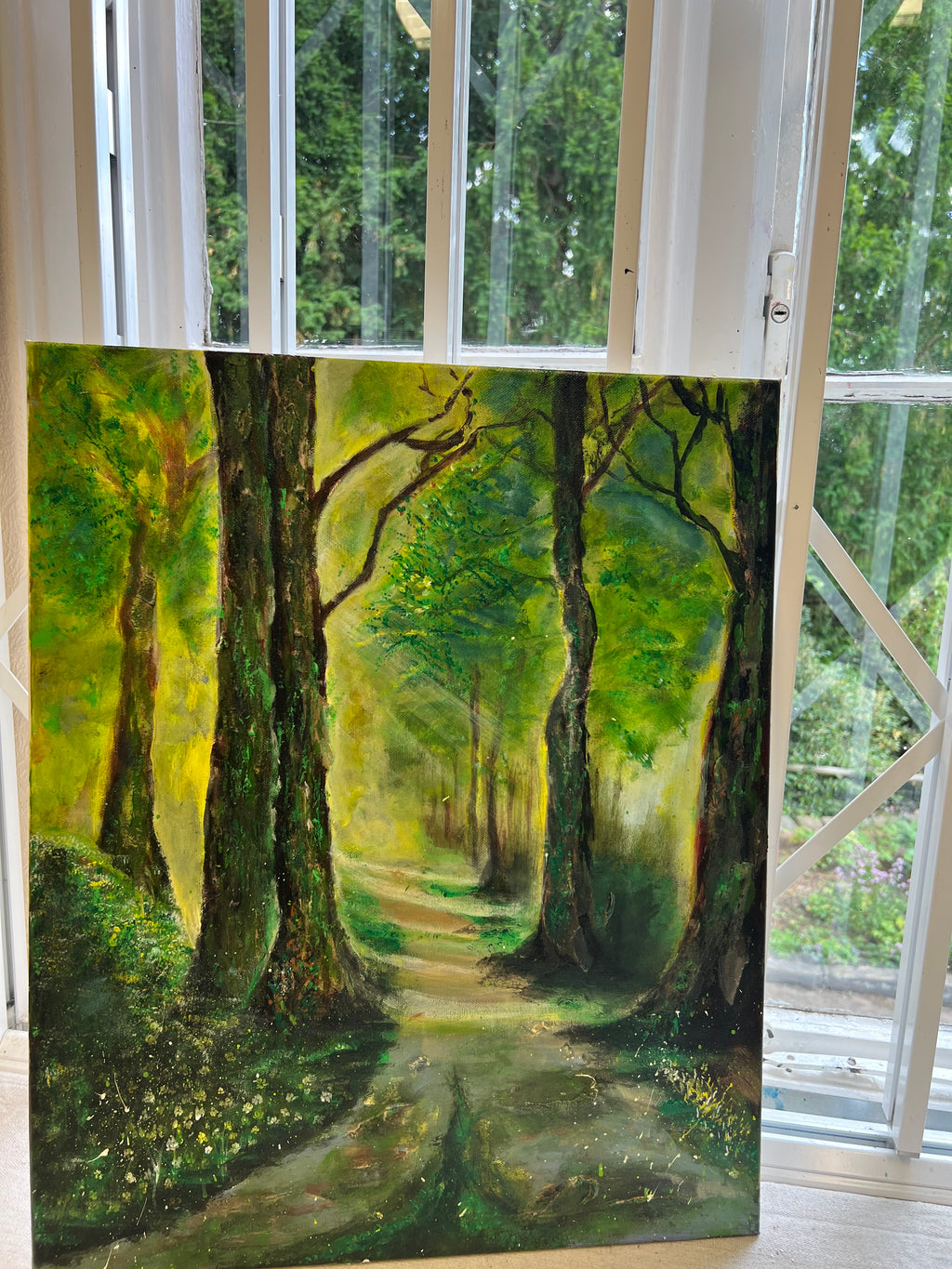 MYSTERY FOREST - ORIGINAL PAINTING Framed sunlight Painting Blue yellow Wall Art 3D Abstract Canvas Painting landscape