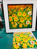 2-piece framed floral print set, white frames with bright yellow and orange daffodil flowers