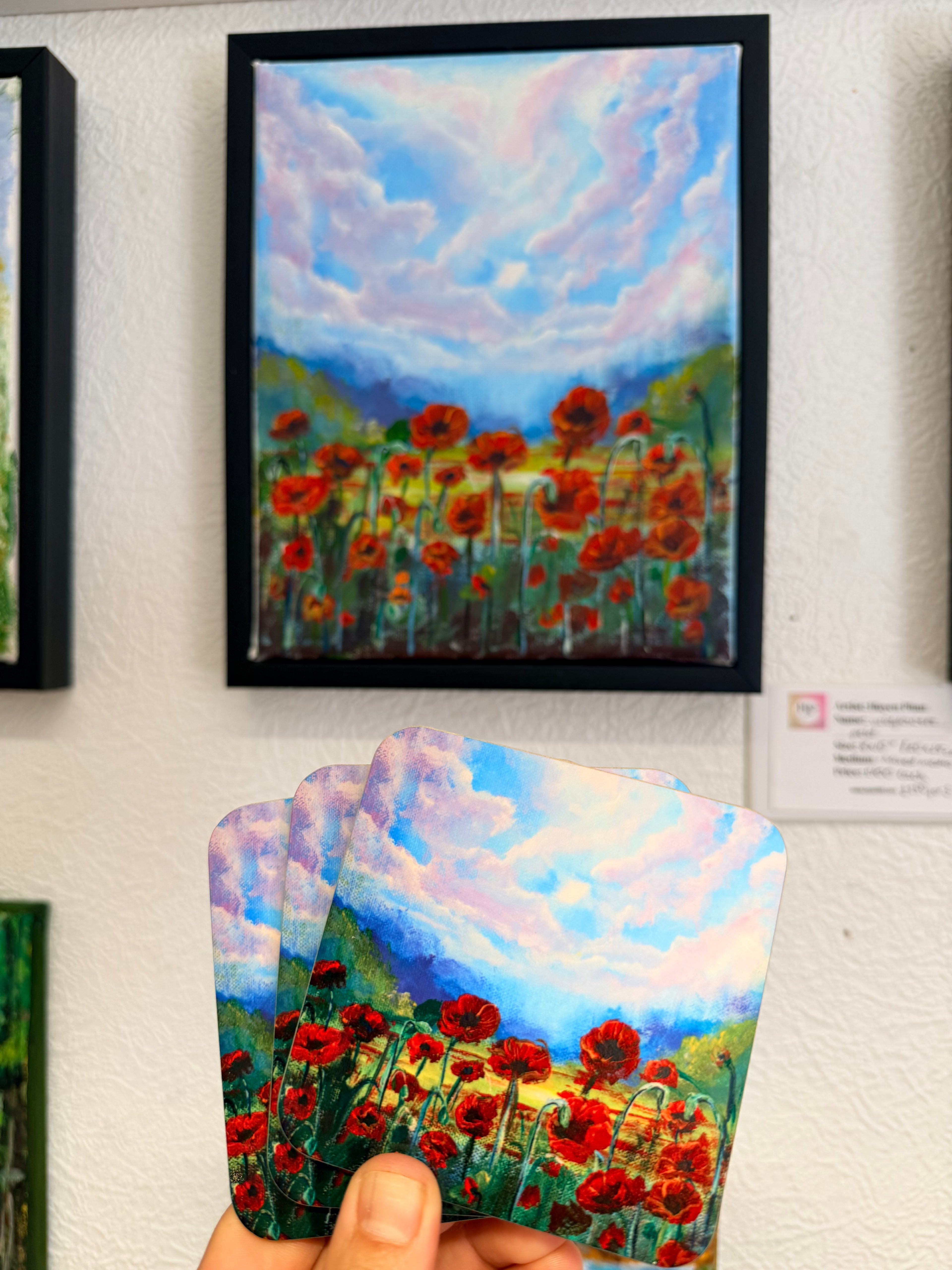Red Poppy Field Art Coaster | Floral Landscape Gift