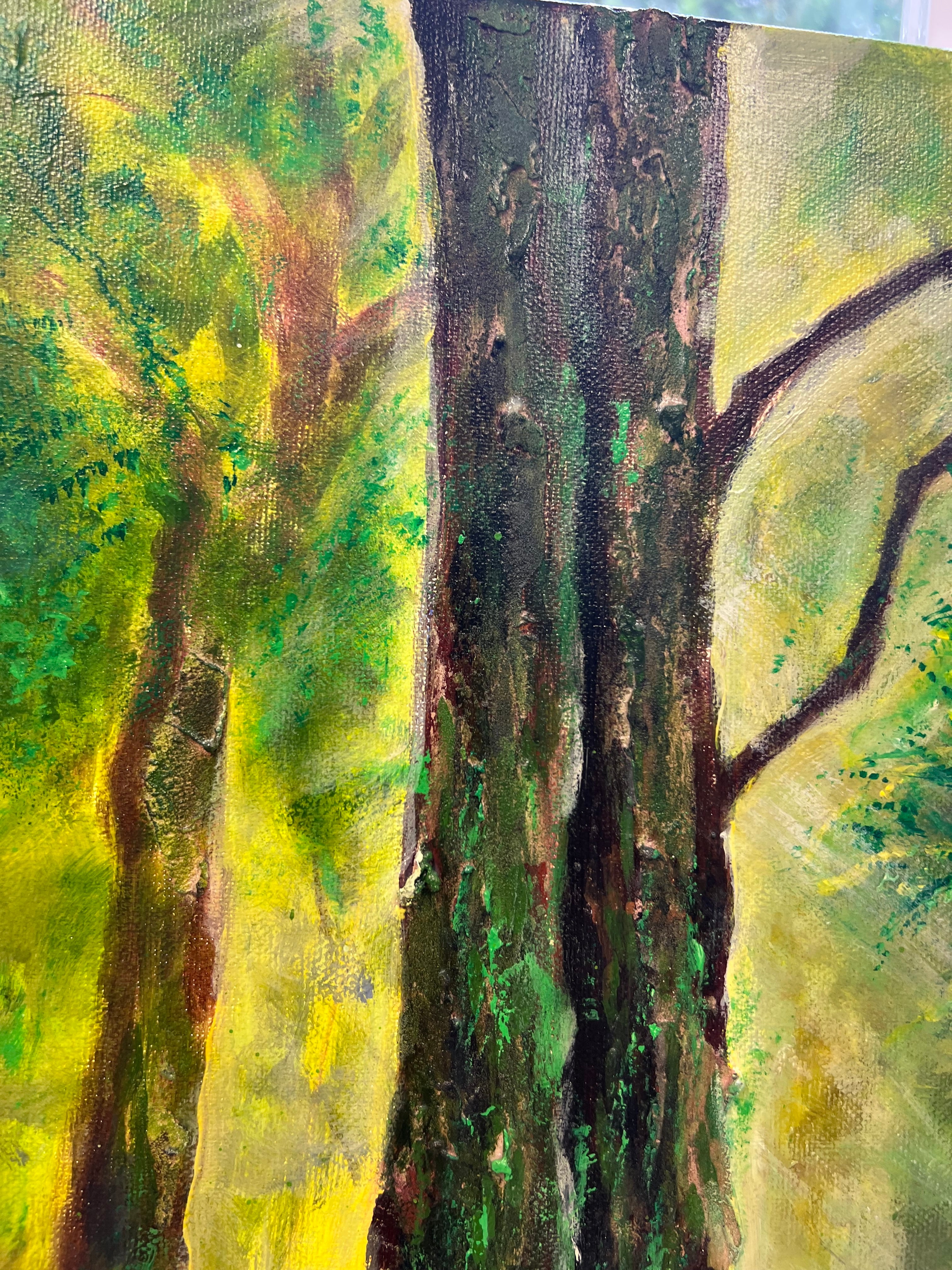 MYSTERY FOREST - ORIGINAL PAINTING Framed sunlight Painting Blue yellow Wall Art 3D Abstract Canvas Painting landscape