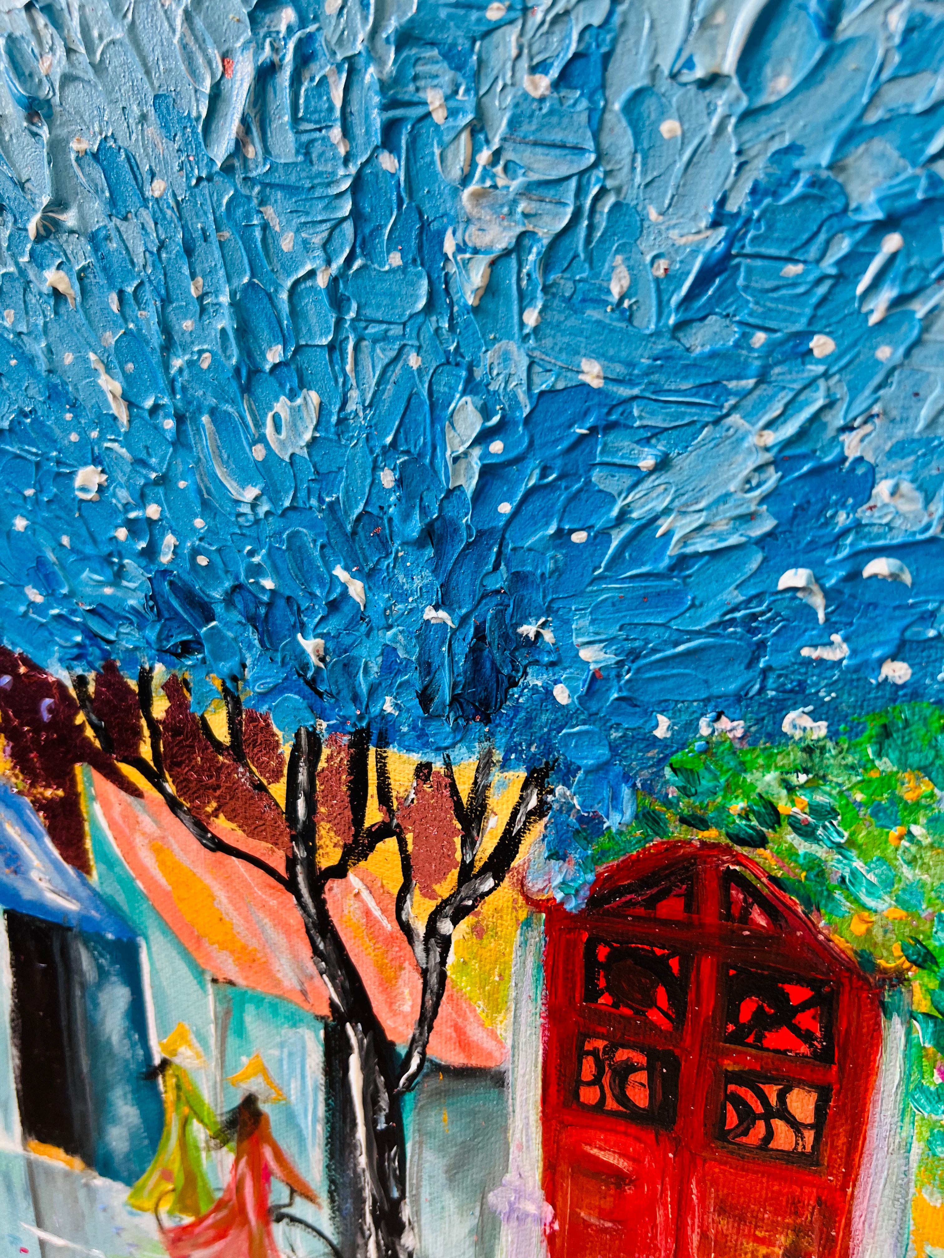 HANOI OLD TOWN Textured Landscape Painting 3D ART Rose Gold leaves Vietnam landscape