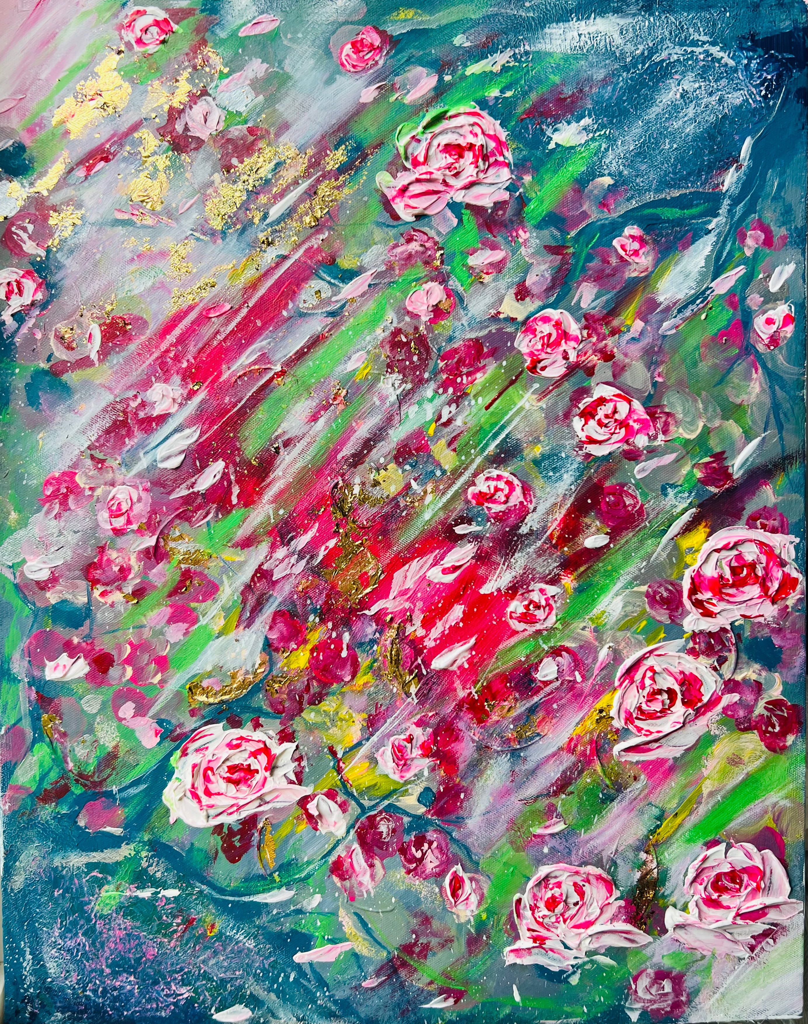 Elegant Zen Rose Impressionist Pink Roses Textured Floral Painting 3D ART