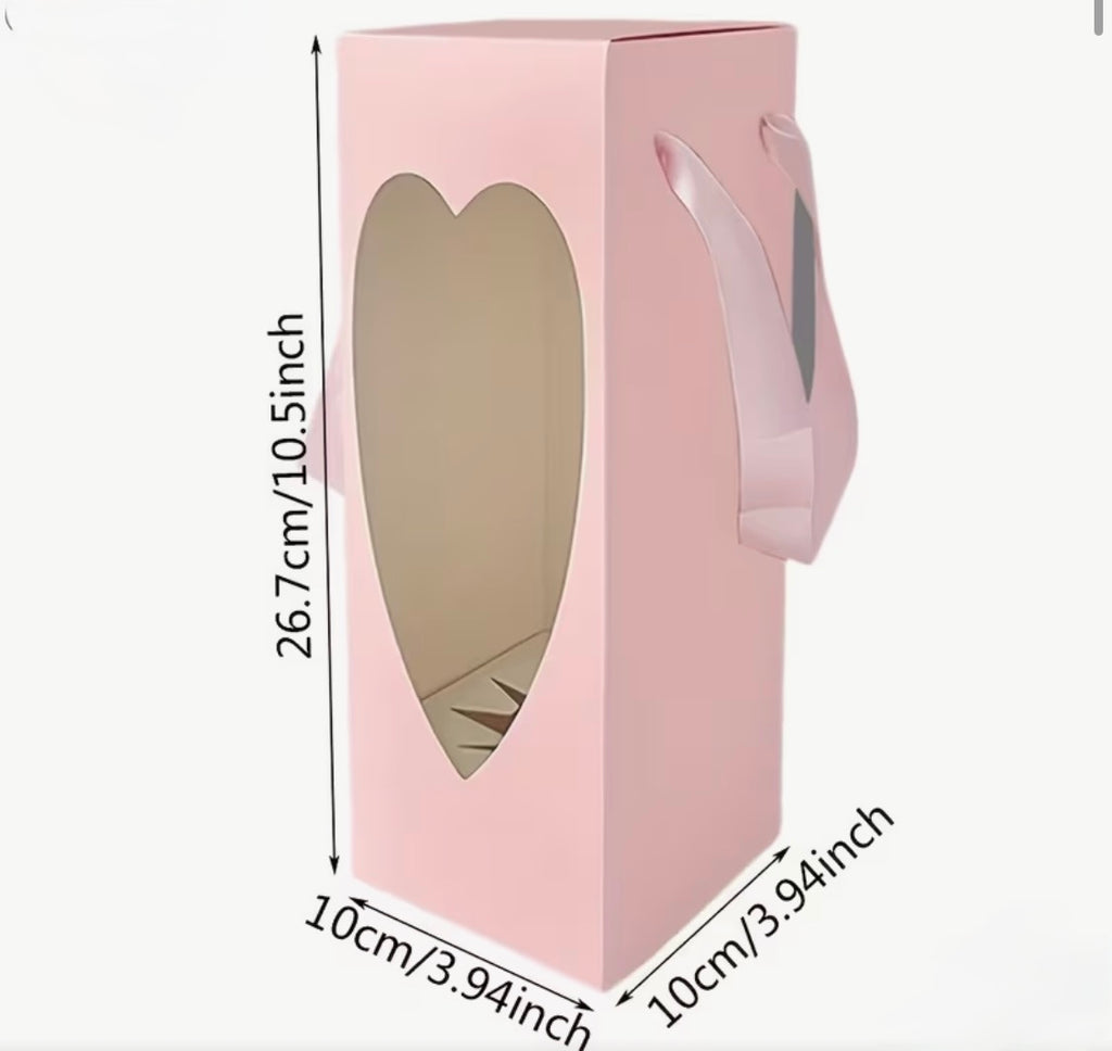 Pink gift box with heart cutout for hand-painted glassware, hinged lid