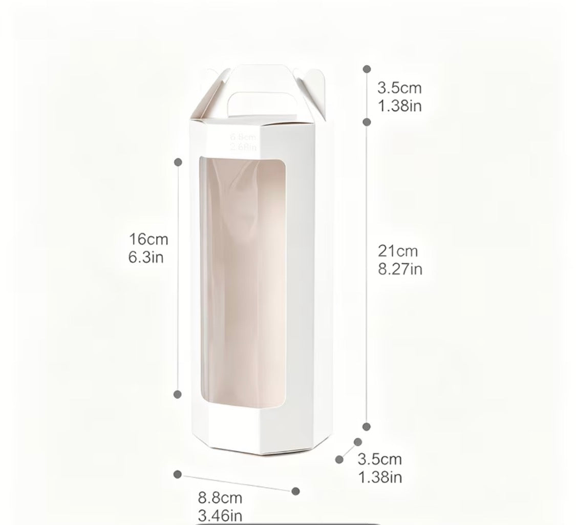 Hand-painted glassware flute in white gift box, tall clear cylinder silhouette
