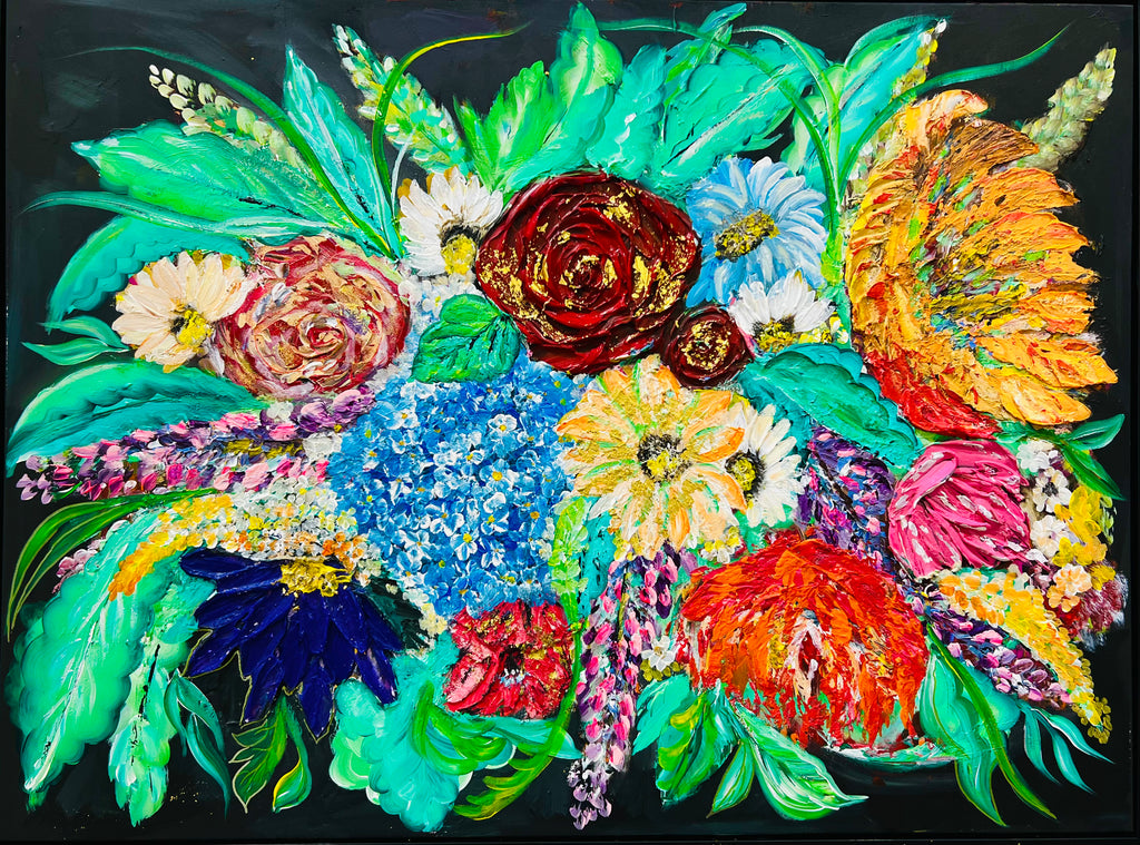 STUNNING AMBITION (Framed) Heavy Texture Mixed Media Artwork Floral Arrangement