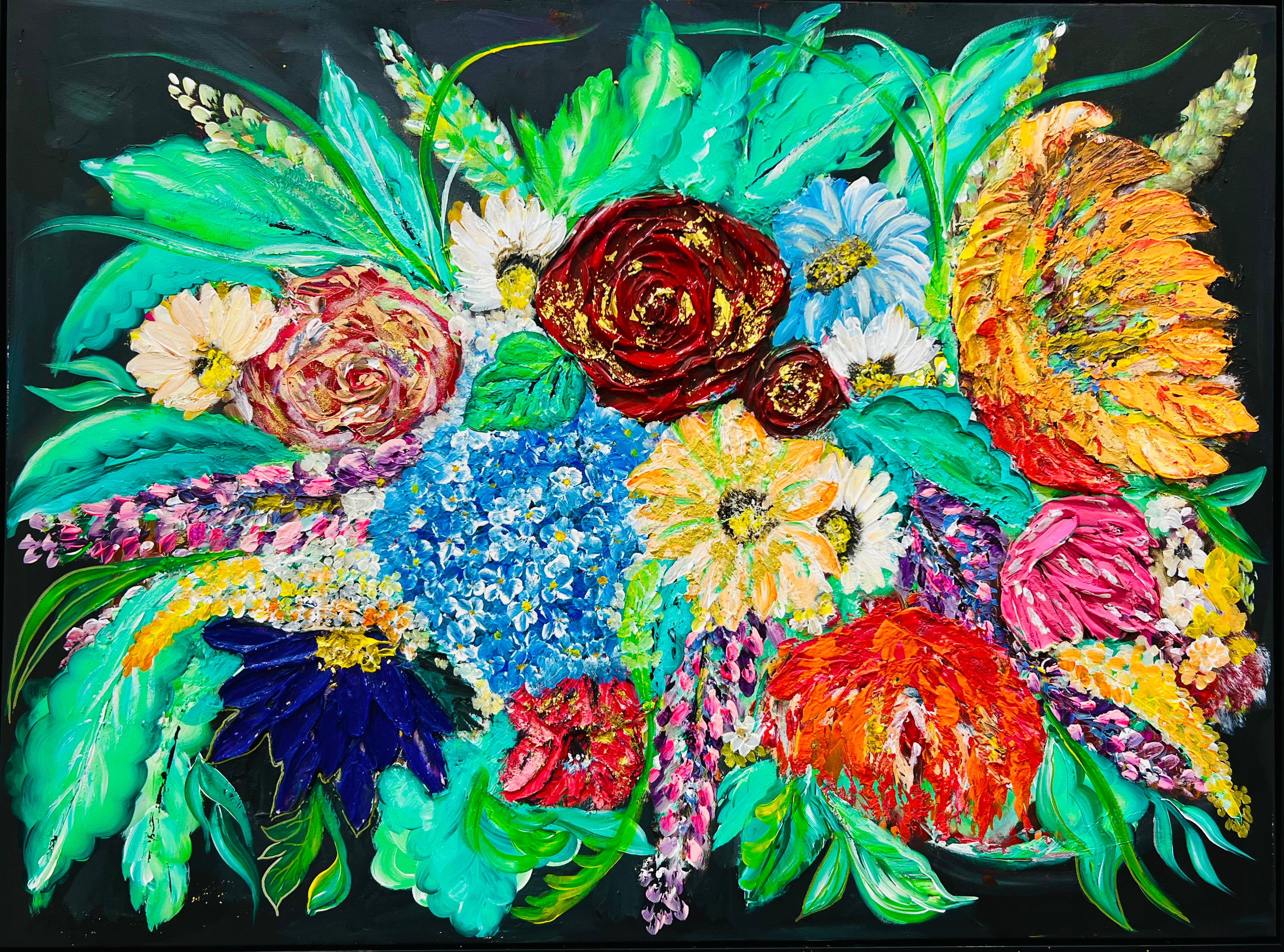 STUNNING AMBITION (Framed) Heavy Texture Mixed Media Artwork Floral Arrangement