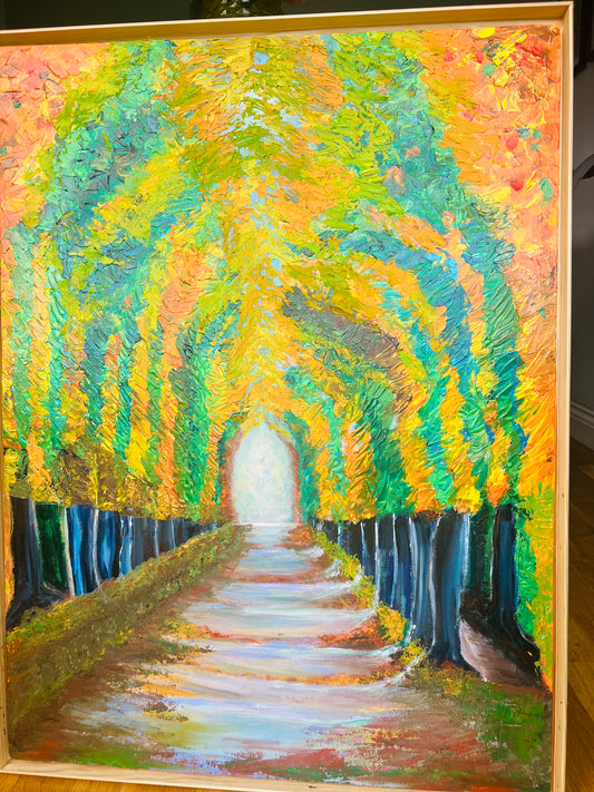 THE RAINBOW ROAD thick textured trees and colourful foliage in Autumn