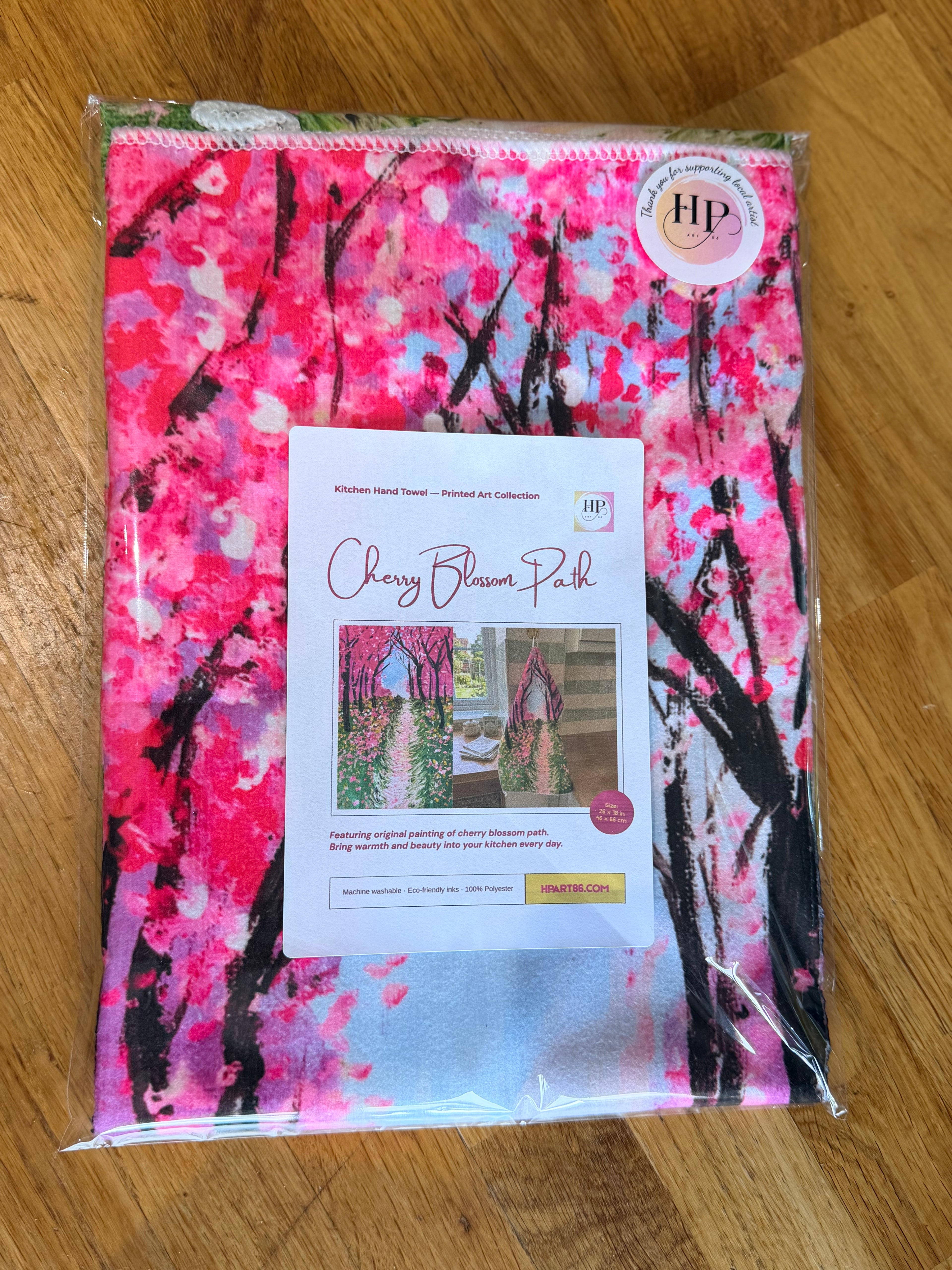 Pink Cherry Blossom printed kitchen hand tea towel, daily use