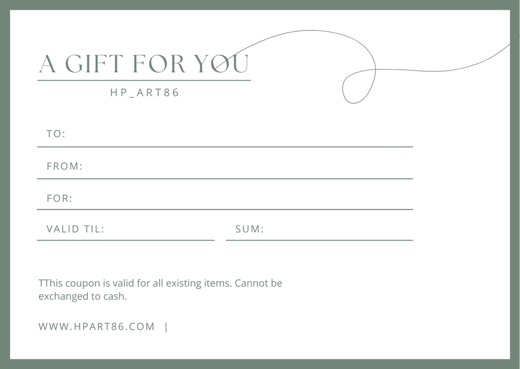 HP_ART86 gift card voucher with To/From/For fields and Valid Til/Sum lines