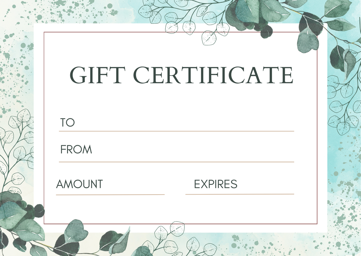 Gift certificate template with TO, FROM, AMOUNT, and EXPIRES lines