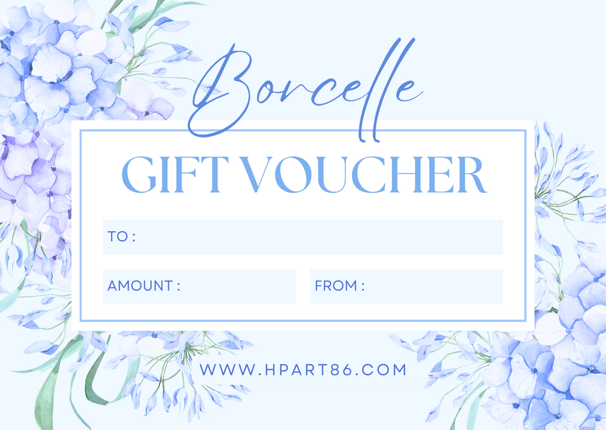 Gift voucher card with blank To, Amount, From fields and HPART86.com web address