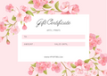 Pink floral gift certificate card with “Gift Certificate” heading and blank To/Amount fields