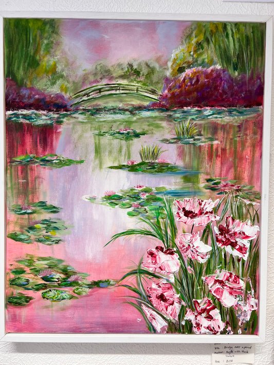 Bridge over a pond of water lily