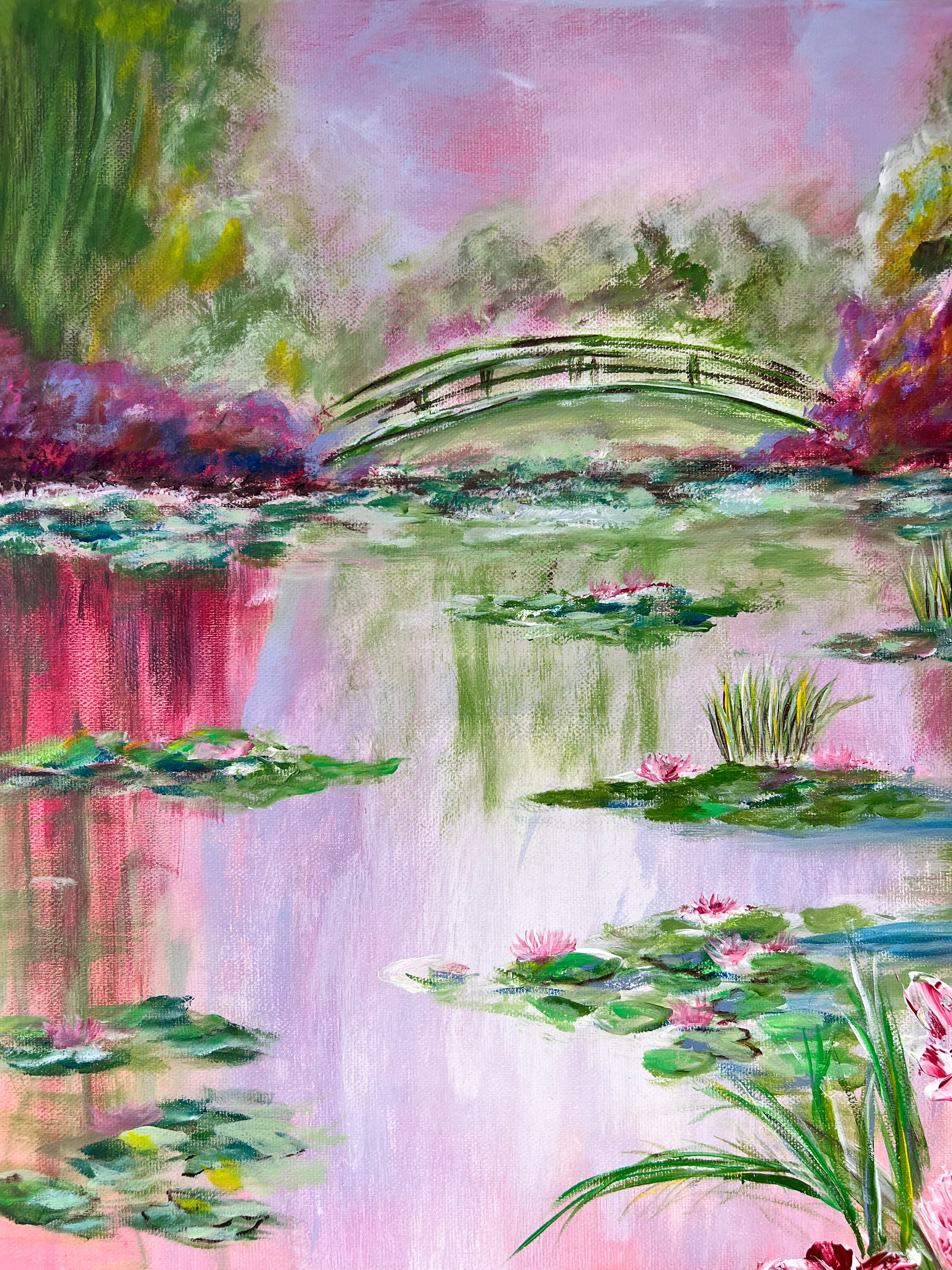 Bridge over a pond of water lily