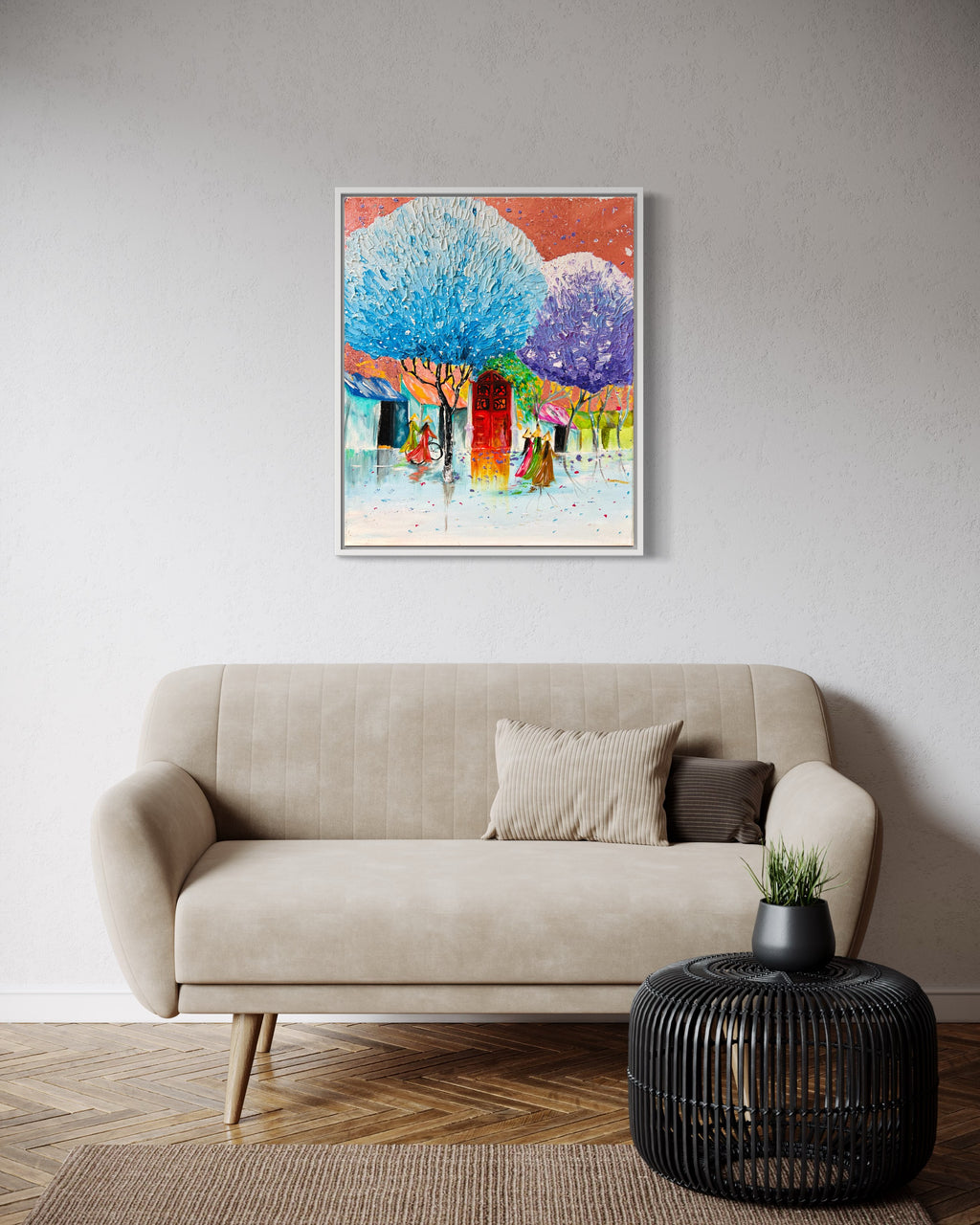 HANOI OLD TOWN Textured Landscape Painting 3D ART Rose Gold leaves Vietnam landscape