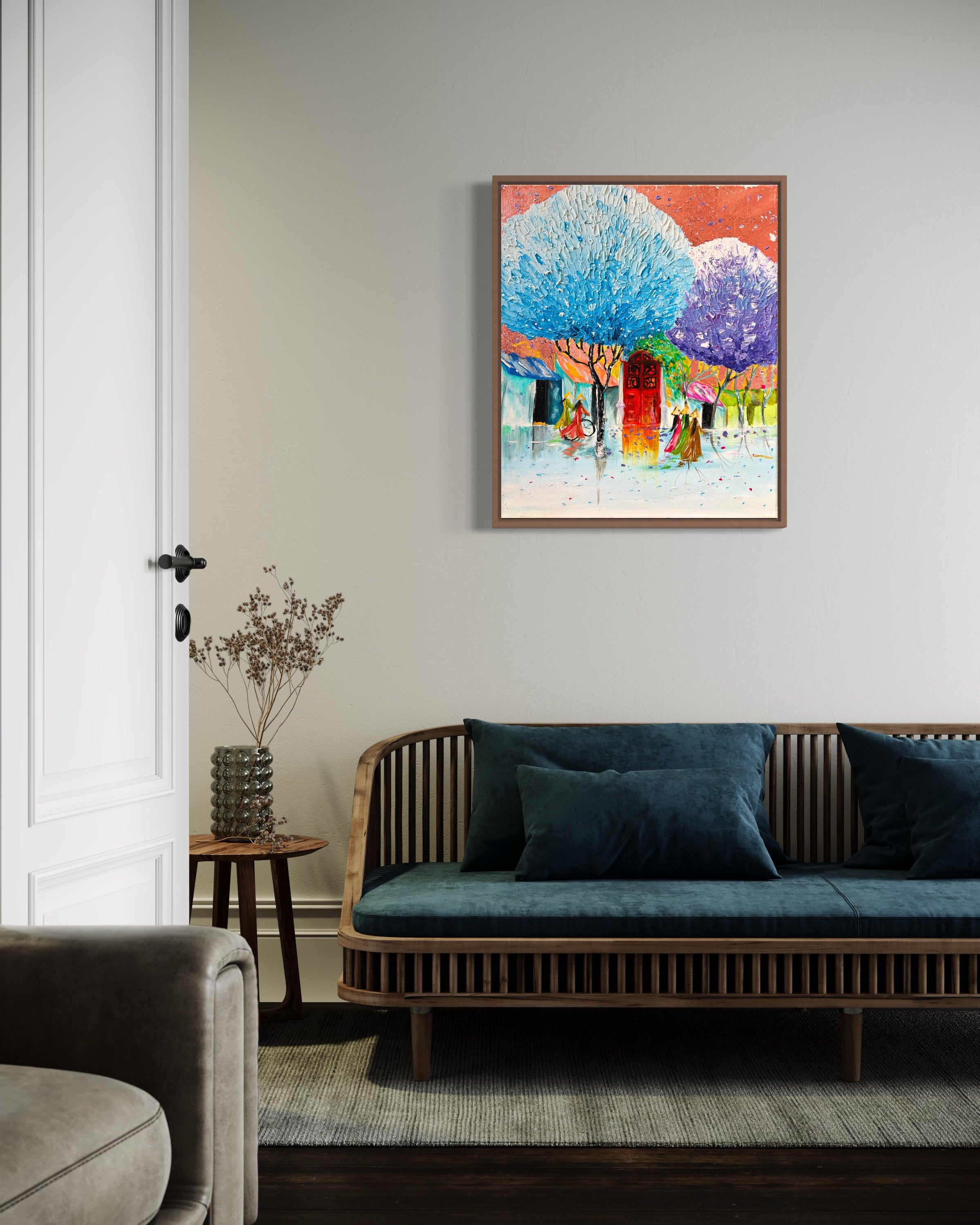 HANOI OLD TOWN Textured Landscape Painting 3D ART Rose Gold leaves Vietnam landscape