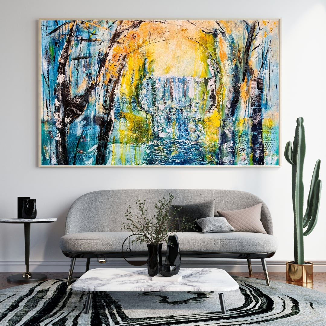 "Whispers of the Enchanted Falls" Large Textured Painting 150x100cm Natural Scenery