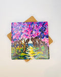 Square Ceramic Coaster "Cherry Road" Art Print Hand Painted 10x10cm