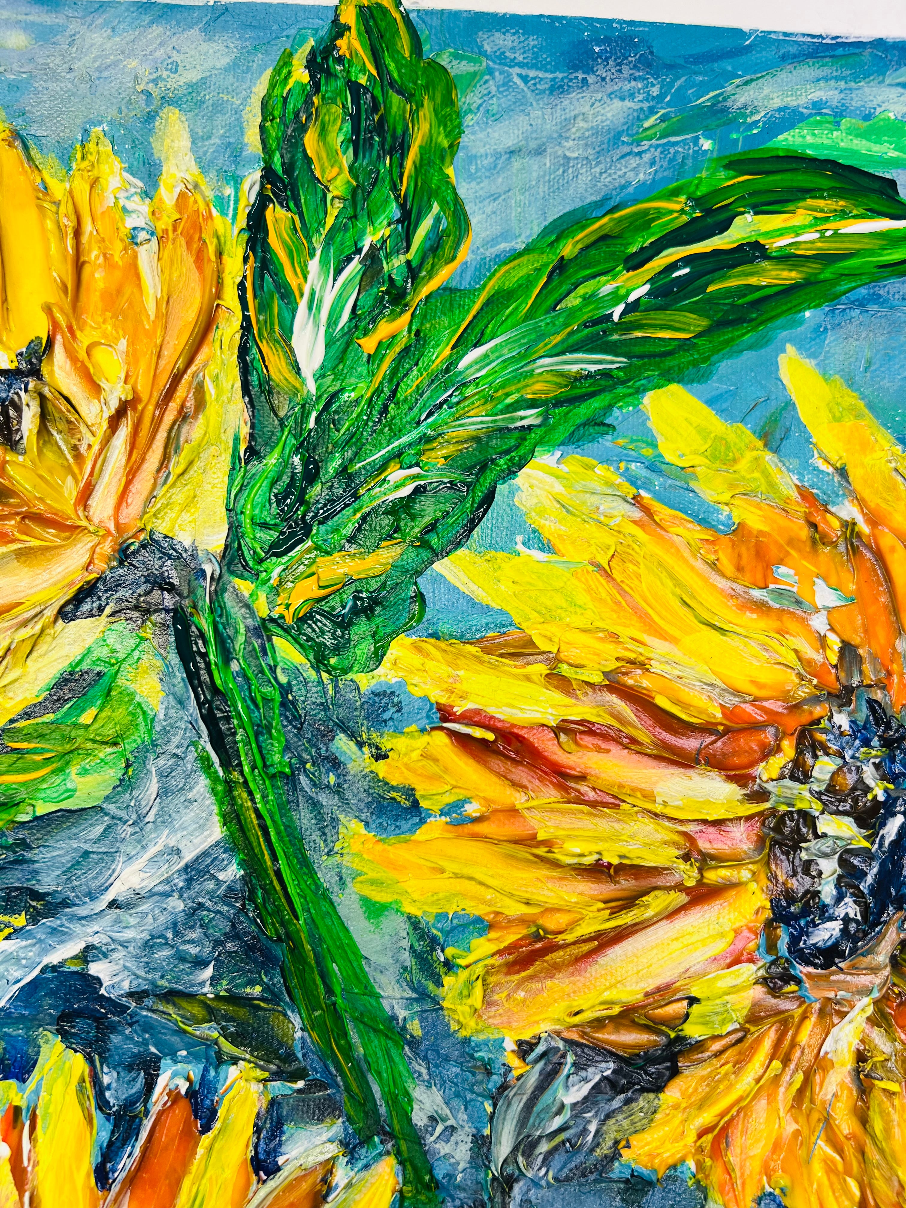 SUNFLOWERS Large Original Landscape Painting FRAMED 22X18IN