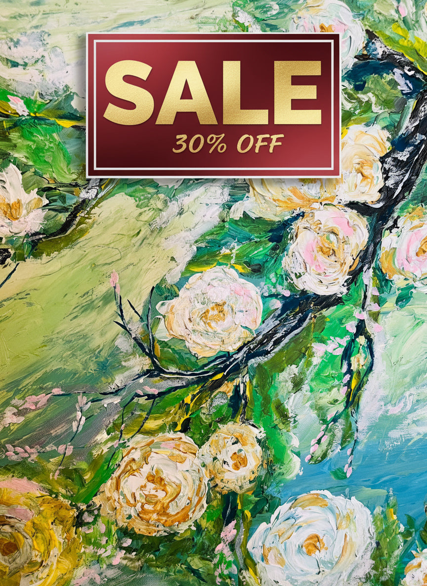 WHITE ROSES FRAMED Abstract texture hand painting original abstract Green Wall Art Decor