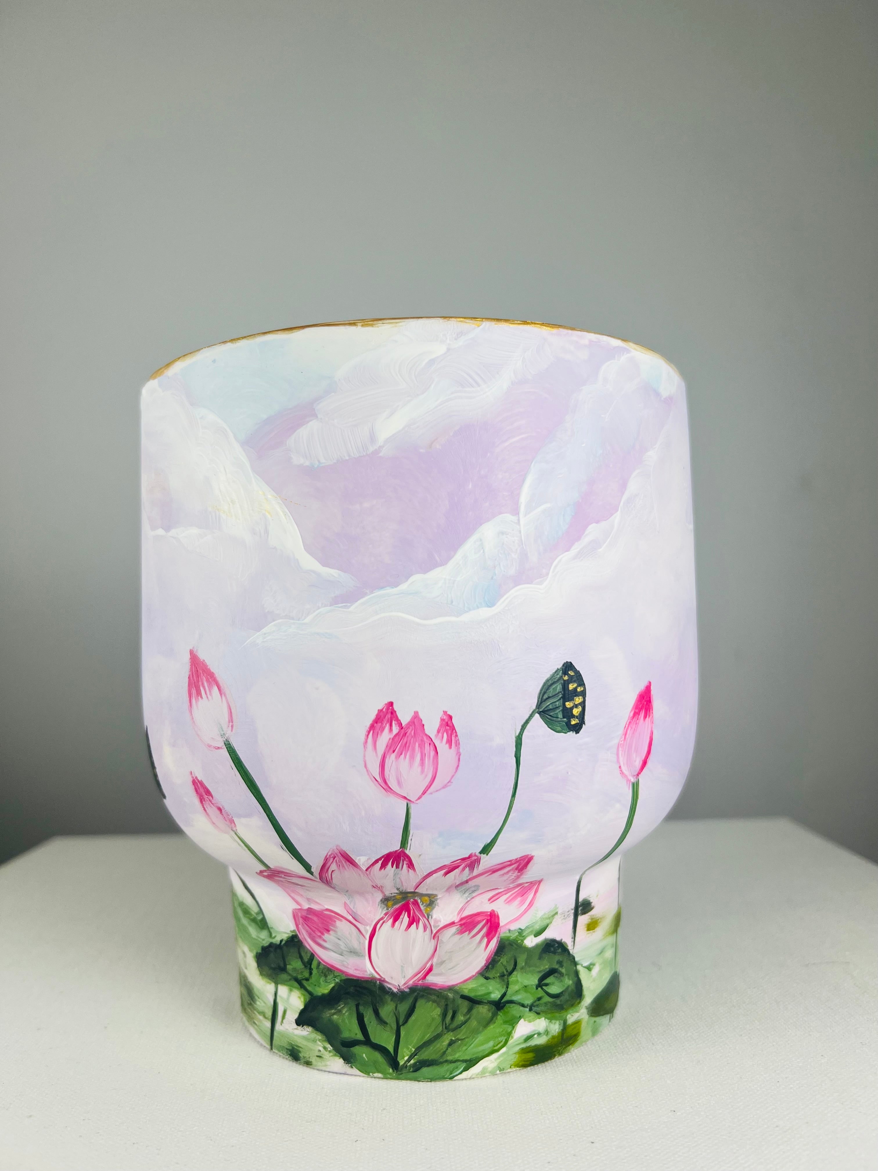 Lotus Flower Hand-painted ceramic white vase H17cm