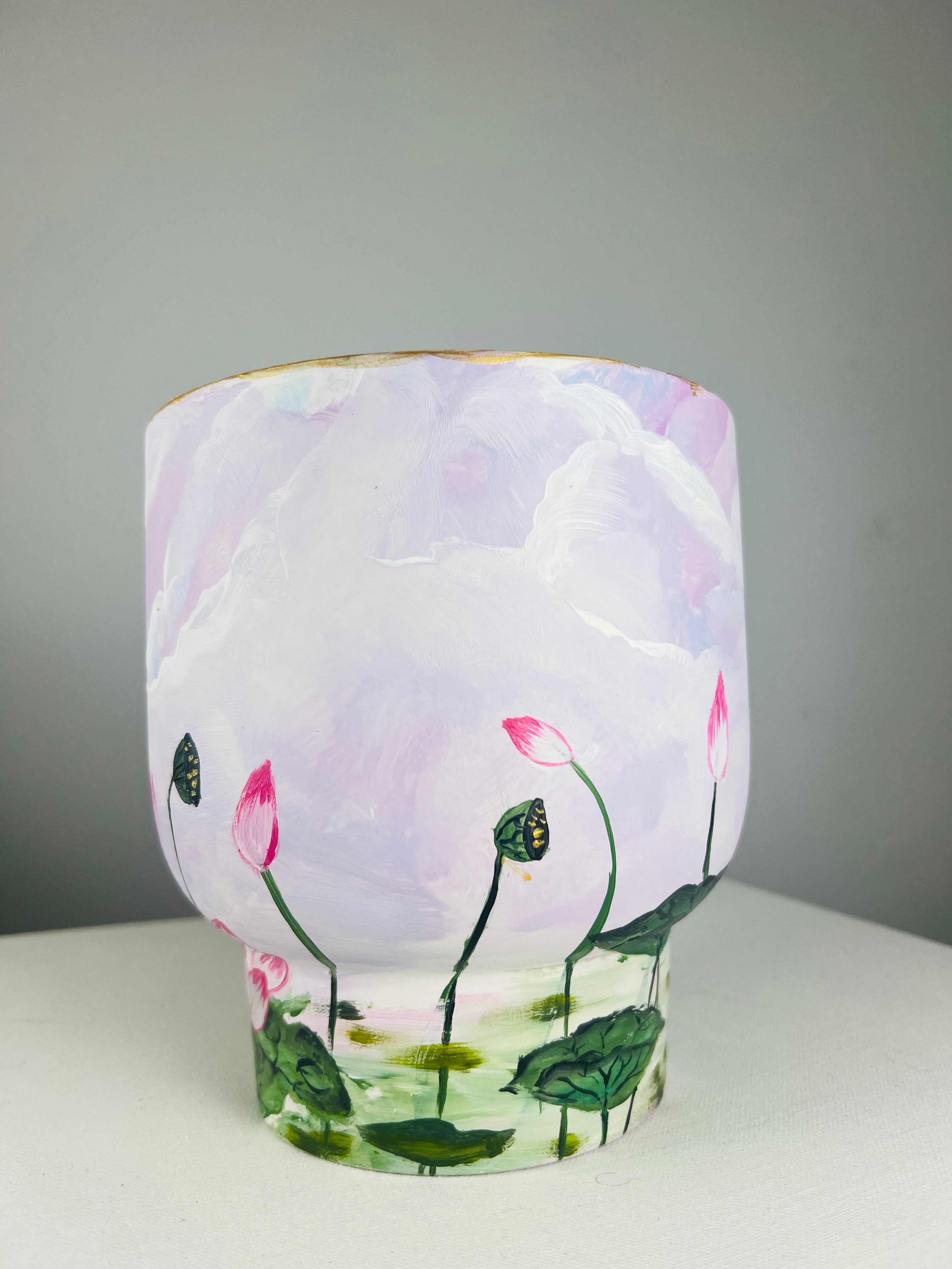 Lotus Flower Hand-painted ceramic white vase H17cm