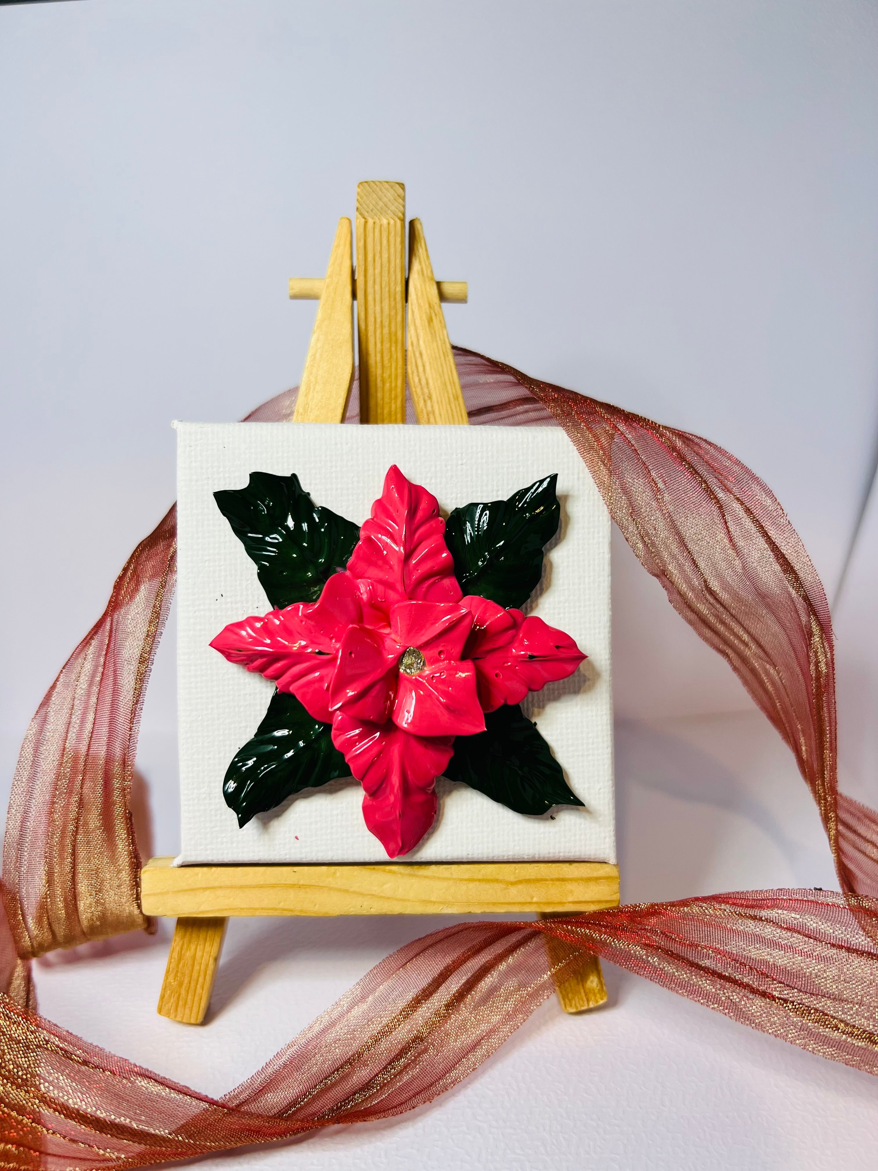 Christmas  textured flowers  on mini easel
