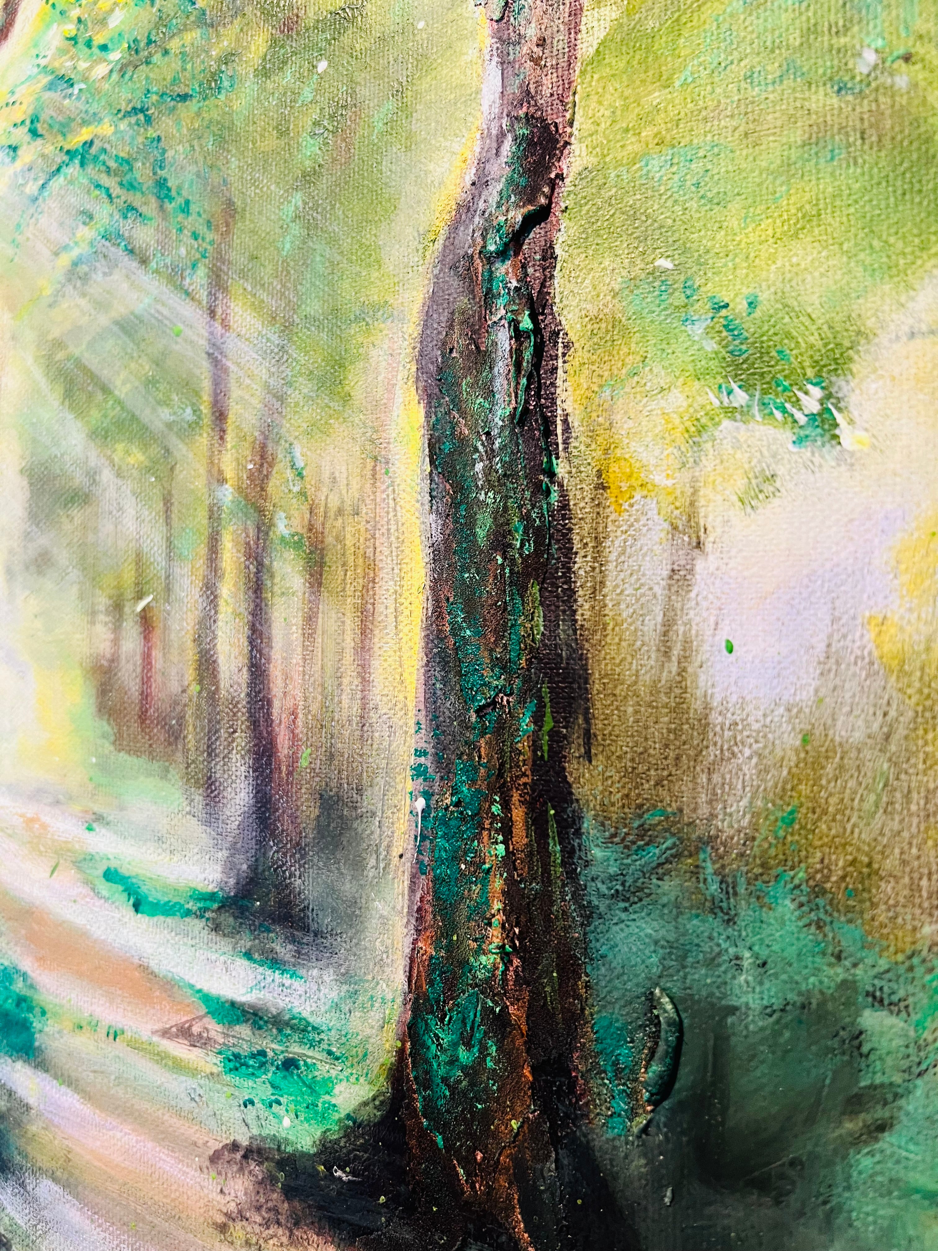 MYSTERY FOREST - ORIGINAL PAINTING Framed sunlight Painting Blue yellow Wall Art 3D Abstract Canvas Painting landscape